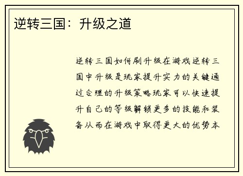 逆转三国：升级之道